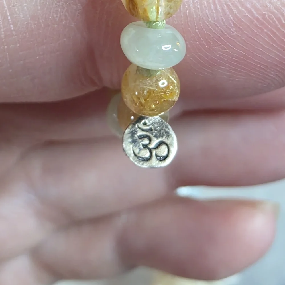 Golden Rutilated Quartz & Jade Tassel Necklace Hand Knotted 672